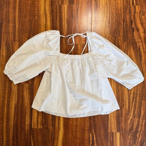 NWT Madewell Puff-Sleeve Babydoll Top Eyelet White Size 14 - Picture 5 of 9